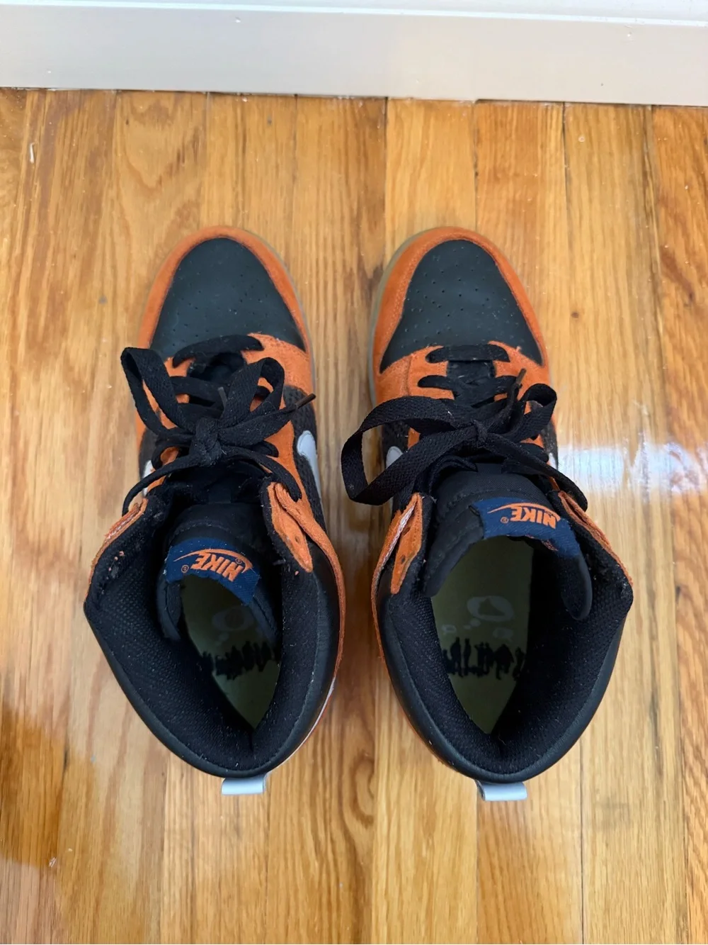 Nike High-Top Sneakers in Orange, Black & White
